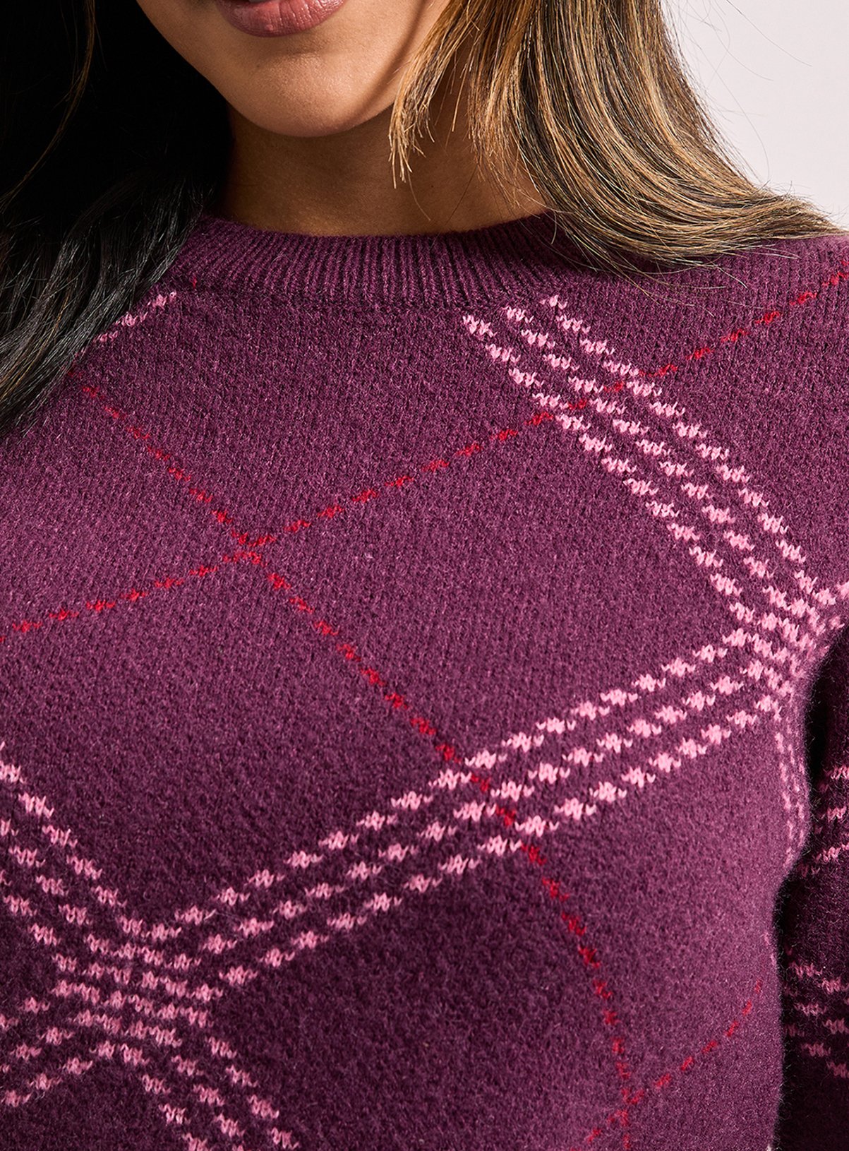 DOROTHY PERKINS Berry Argyle Jumper XL - Image 5 thumbnail